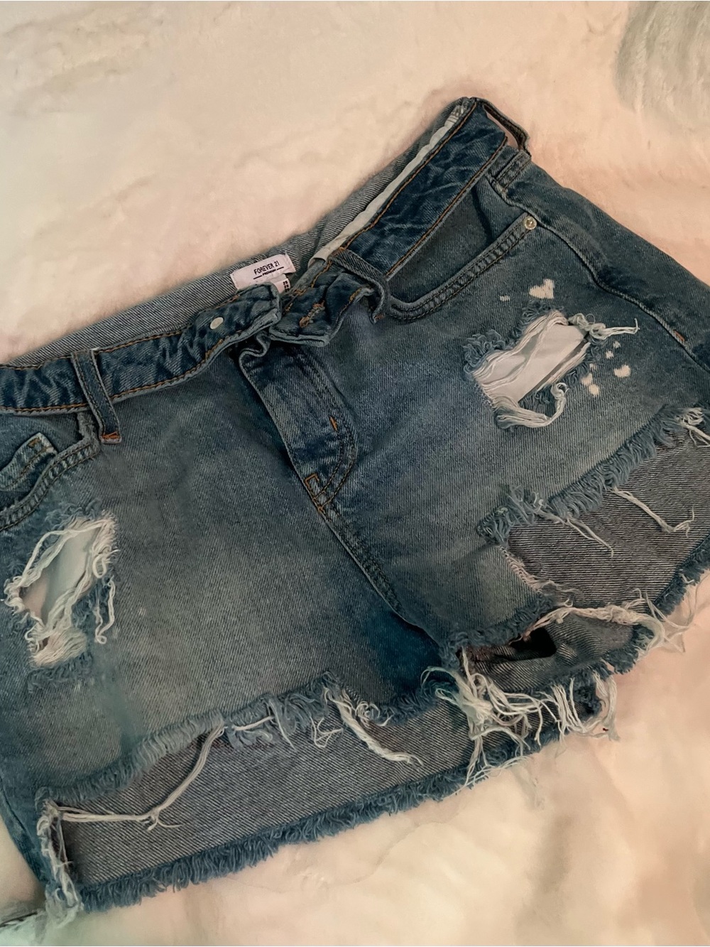 Forever 21 Washed Blue Distressed Denim Shorts